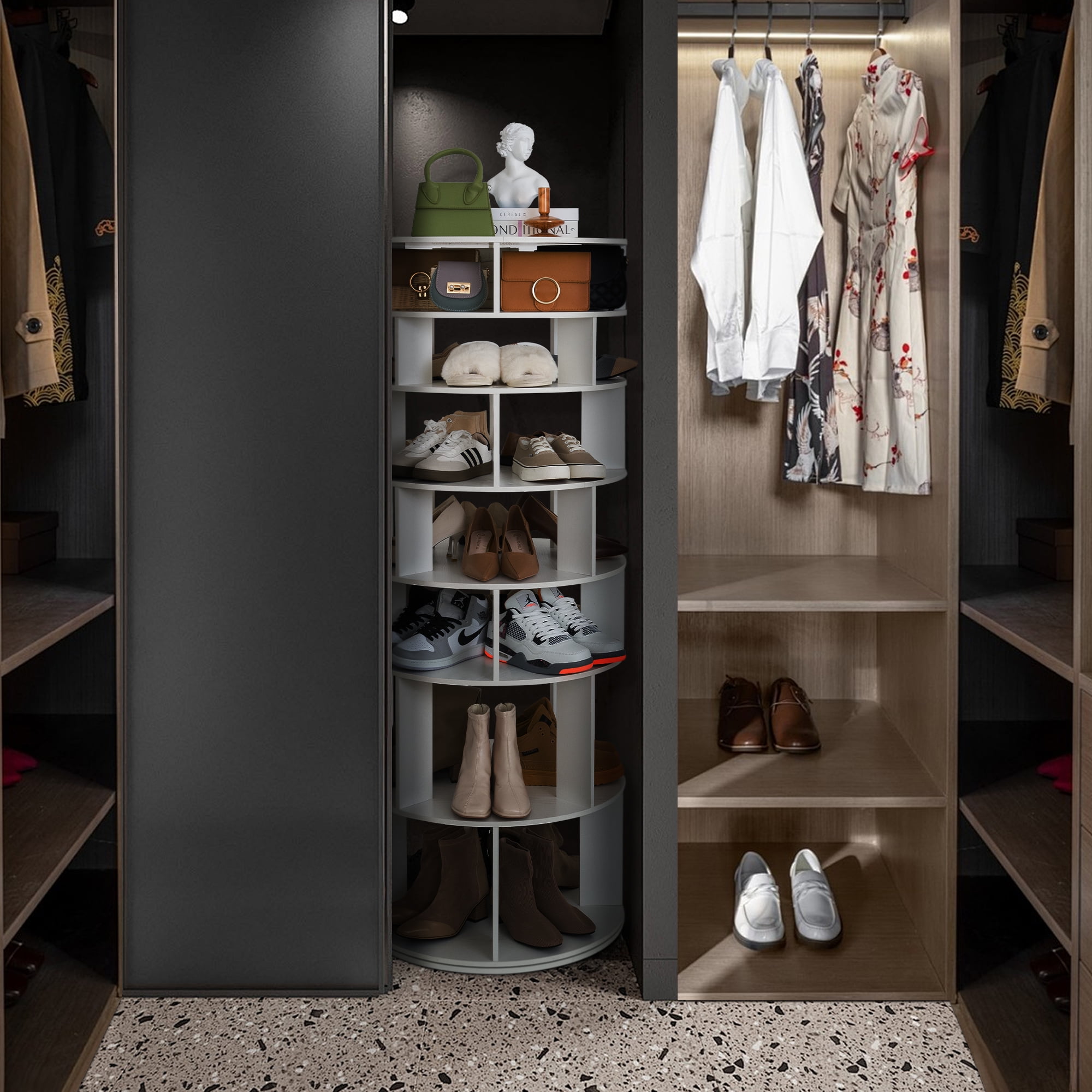 Rotating 8 Tier Shoe Rack Tower, 32 Pair Closet Organizer