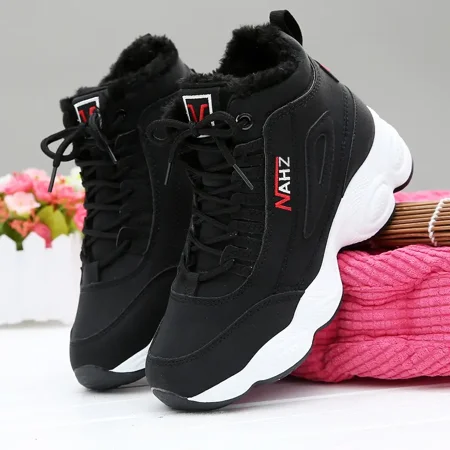 

Thermal Casual Sneakers Solid Color Thick Sole Dad Shoes Plush Lined Anti-slip Running Shoes Women‘s Footwear