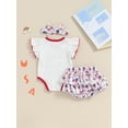 thumbnail image 5 of Raccmtaty Baby Girl 4th of July Set, Bear Embroidery Fly Sleeve Tops Star Print Layered Hem Shorts Headband Toddler Summer Outfits, 5 of 9