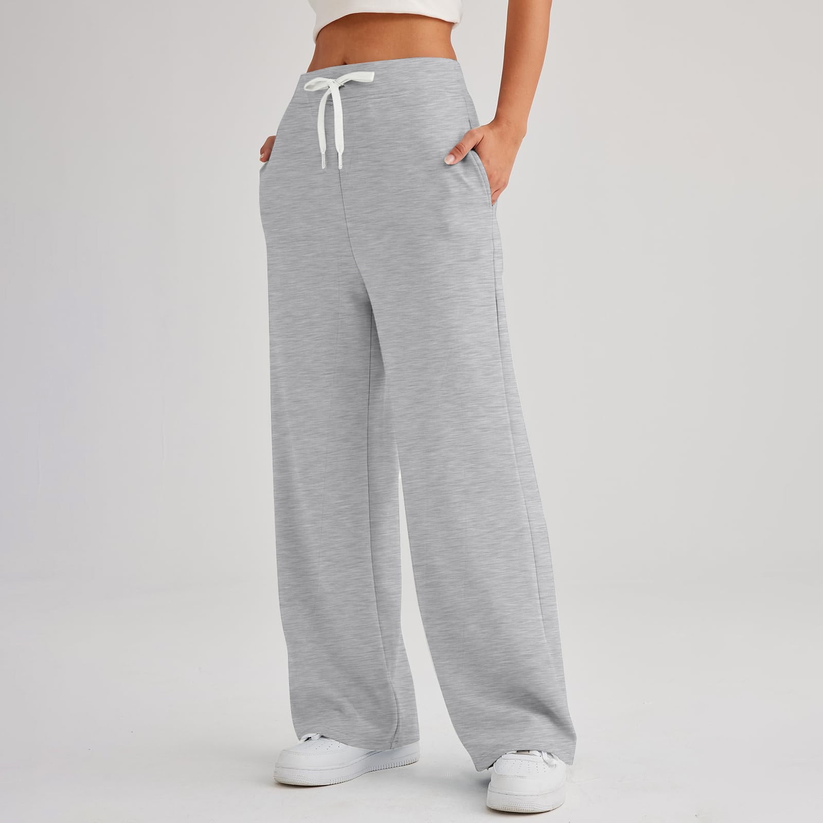 TQWQT Women's Wide Leg Sweatpants Casual Trendy Trending Loose Fit Comfy  High Wasited Elastic Waist Jogger Winter Sweat Pants with Pockets Light  Light