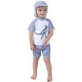 thumbnail image 2 of StylesILove Kid Boys Chic Graphic Rash Guard with Swim Hat 3pcs Swimsuit Pool Party Swimwear Beach Bathing Suit (Blue Dinosaur, 130/4T), 2 of 7