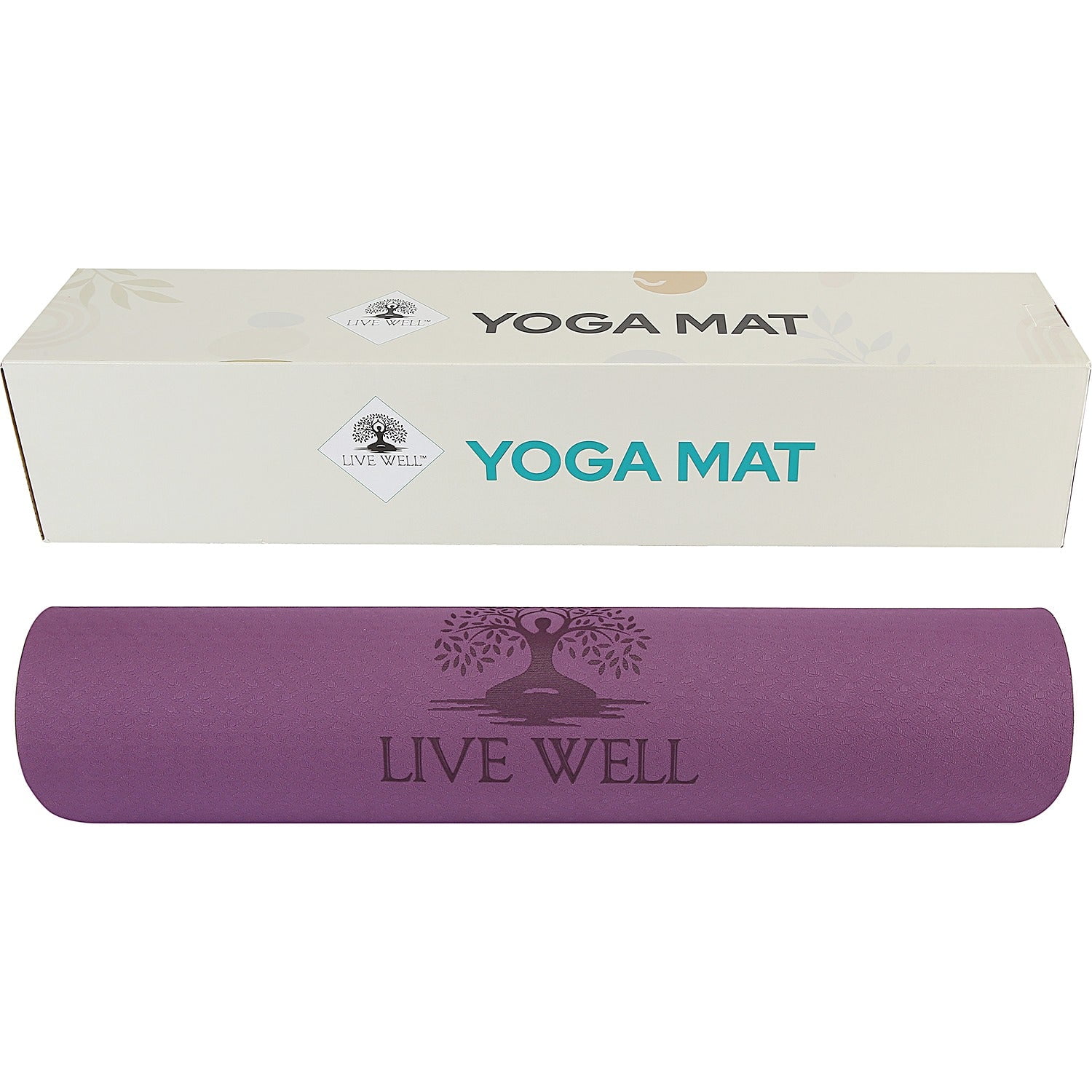 LIVE WELL Dual Color TPE Yoga Mat - Purple/Pink, 6X2ft 6mm Thick