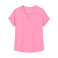 thumbnail image 2 of AKOEE Women's T-Shirts Criss-Cross V Neck Short Sleeve Tops Soft Plaid Tshirts Casual Summer Trendy Clothes (XL, Pink), 2 of 7