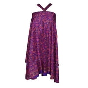 Womens Magic Wrap Skirts Blue Two Layer Printed Premium Silk Sari beach dress