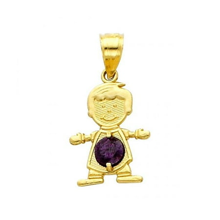 Precious Stars SE-PD-C6612 14k Yellow Gold Round-cut Cubic Zirconia February Birthstone Boy & Son Pendant