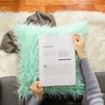 thumbnail image 3 of PiccoCasa Shaggy Faux Fur Throw Pillow Cover, Soft Plush Square Cushion Cover, 18" x 18" Green, 3 of 8