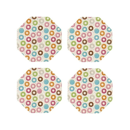 

Matuu Colorful Donuts for Cup Coasters Set of 4 Leather Coasters Desk Coasters for Office Measures 4” x 4”-Octagon