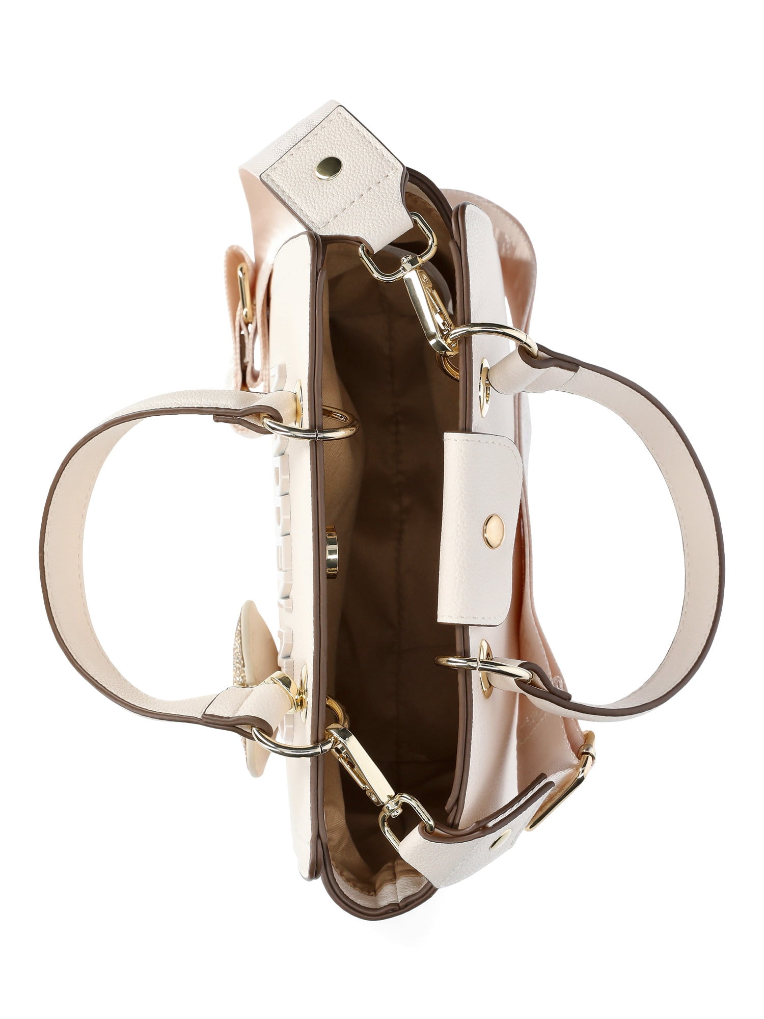 Madden NYC Women's Enamel Logo Top Handle Tote Handbag, Cream