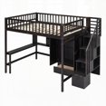 thumbnail image 2 of Full size Loft Bed with Bookshelf, Drawers, Desk and Wardrobe in Espresso - Sturdy & Unique Design, 2 of 19