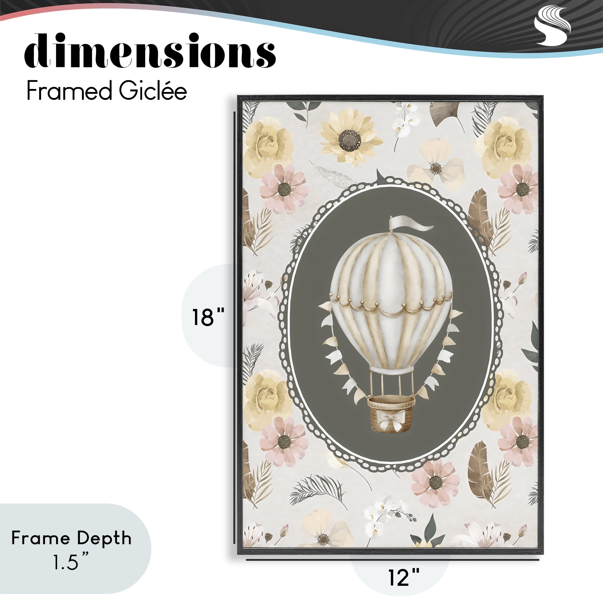 Stupell Industries Sunnyside Balloon over Florals Black Framed Giclee Art, design by Ink Drop Loft