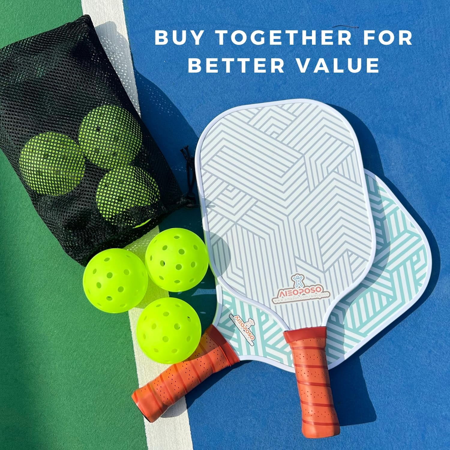Aieoposo Pickleball Paddles, Pickleball Gift, Fiberglass Pickleball Rackets, Wristbands and Pickleball Cover - Indoor & Outdoor Pickleball Set for Beginners & Intermediate Players