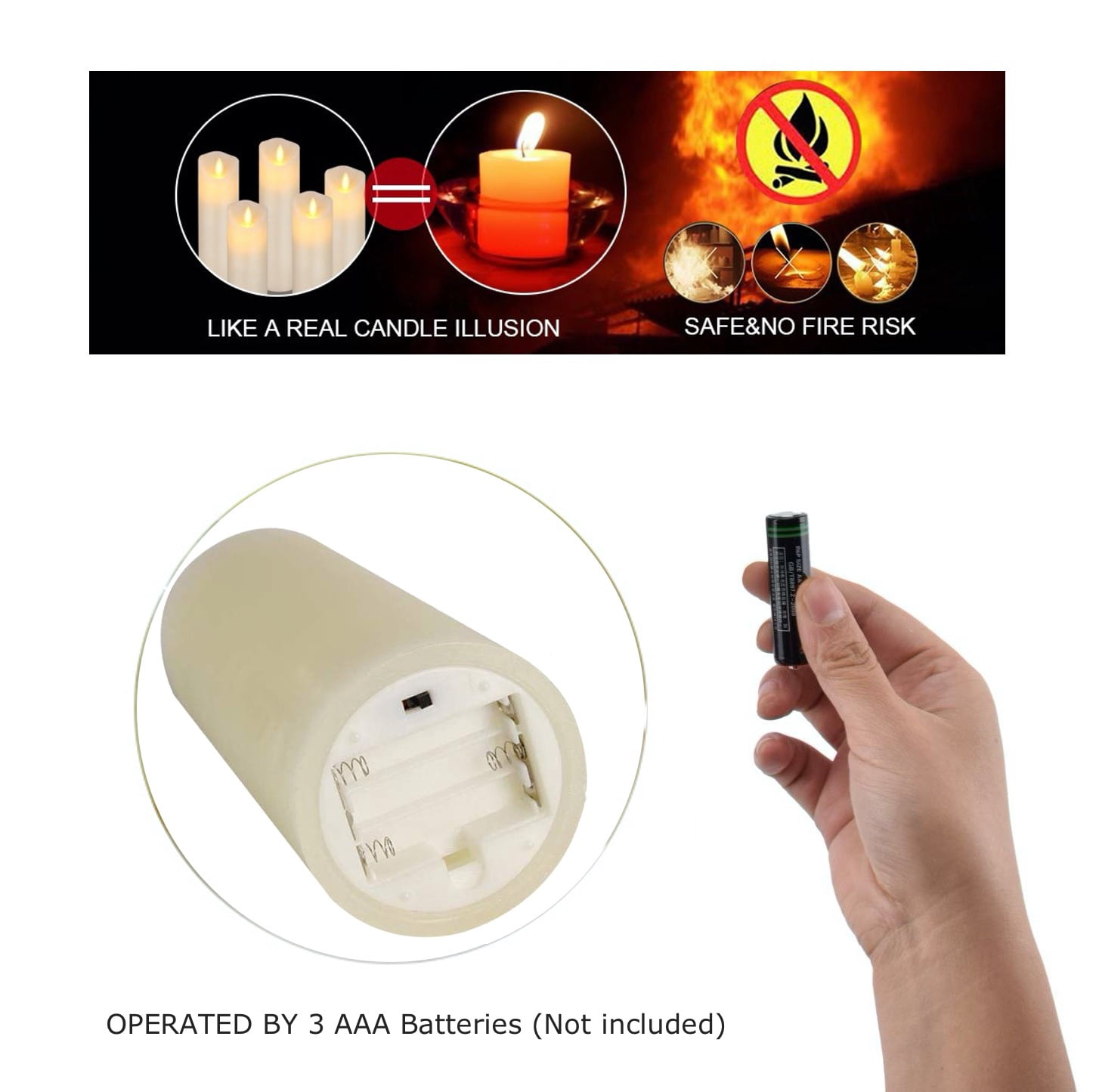 Flameless Candles with Flat Top, Diameter 7.5cm, 3" Diameter,Real Wax Not Plastic Pillars, Include Realistic Dancing LED Flames and 10-Key Remote Control with 2/4/6/8-hours Timer Function