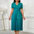 thumbnail image 2 of AURA Plus Size Summer V Neck Pleated A Line Dress High Waist Elegant Midi Party Dress XL XXXL, 2 of 10