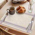 thumbnail image 3 of Purple Grid Stripes Placemats Set of 2 Boho Minimalist Lines Texture Beige Place Mats Indoor Wipeable Table Mats Washable Cloth Dining Table Placemats for Kitchen Holiday Party Home Decor 13x19 Inch, 3 of 9