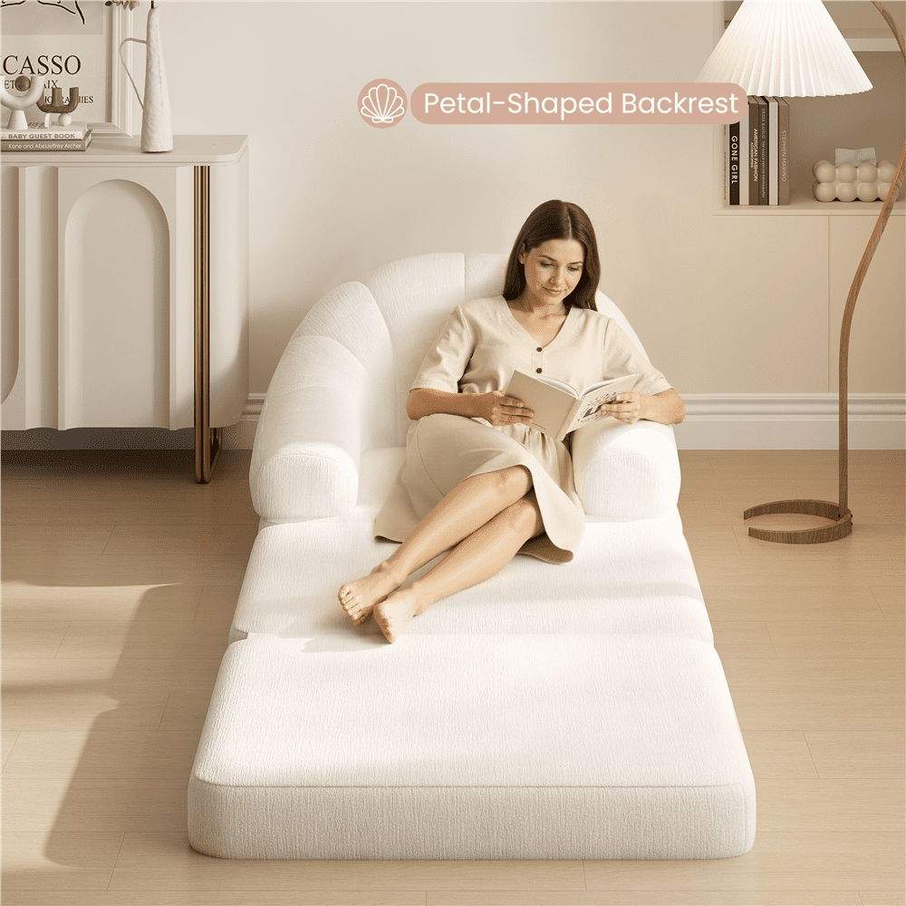 Renwick 2-in-1 Convertible Sofa  Bed Folding Sleep Chair Bed Chenille Sofa with Armrests  for Living Room and Bedroom, Beige