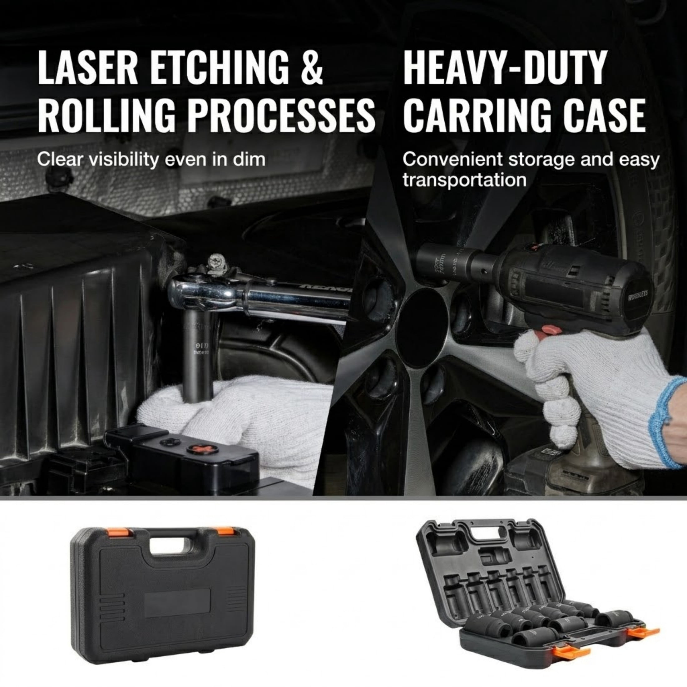 9-Piece 1/2" Drive Deep Impact Socket Set, Metric 29-38mm, 6-Point Cr-Mo Steel with Storage Case