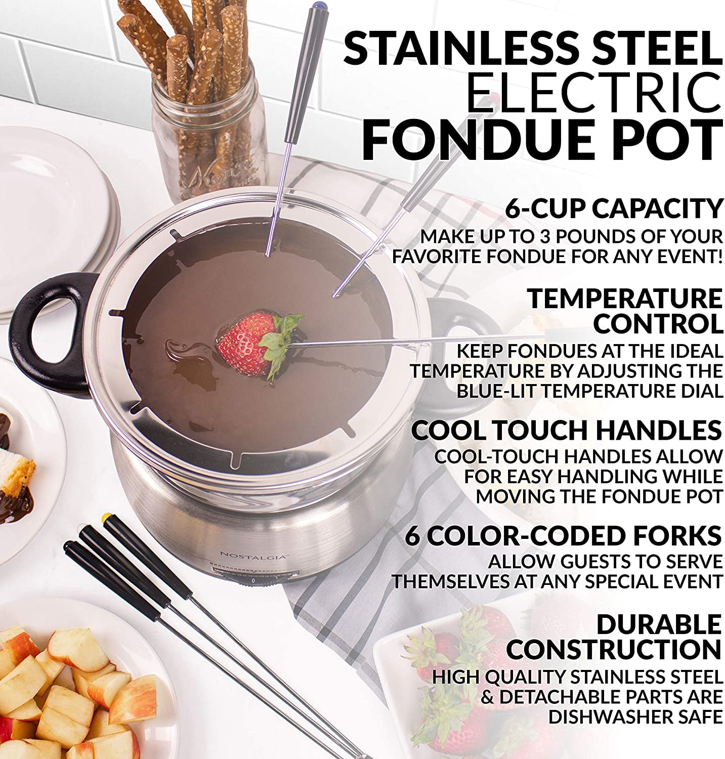 Nostalgia Electric Fondue Pot - Stainless Steel