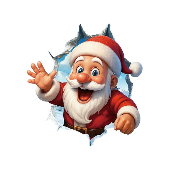 Pekkaxy 3D Santa Claus Wall Decal, 15.74 x 11.81 in, Easy Peel and Stick Holiday Decor, Creates Festive Illusion for Living Room or Bedroom