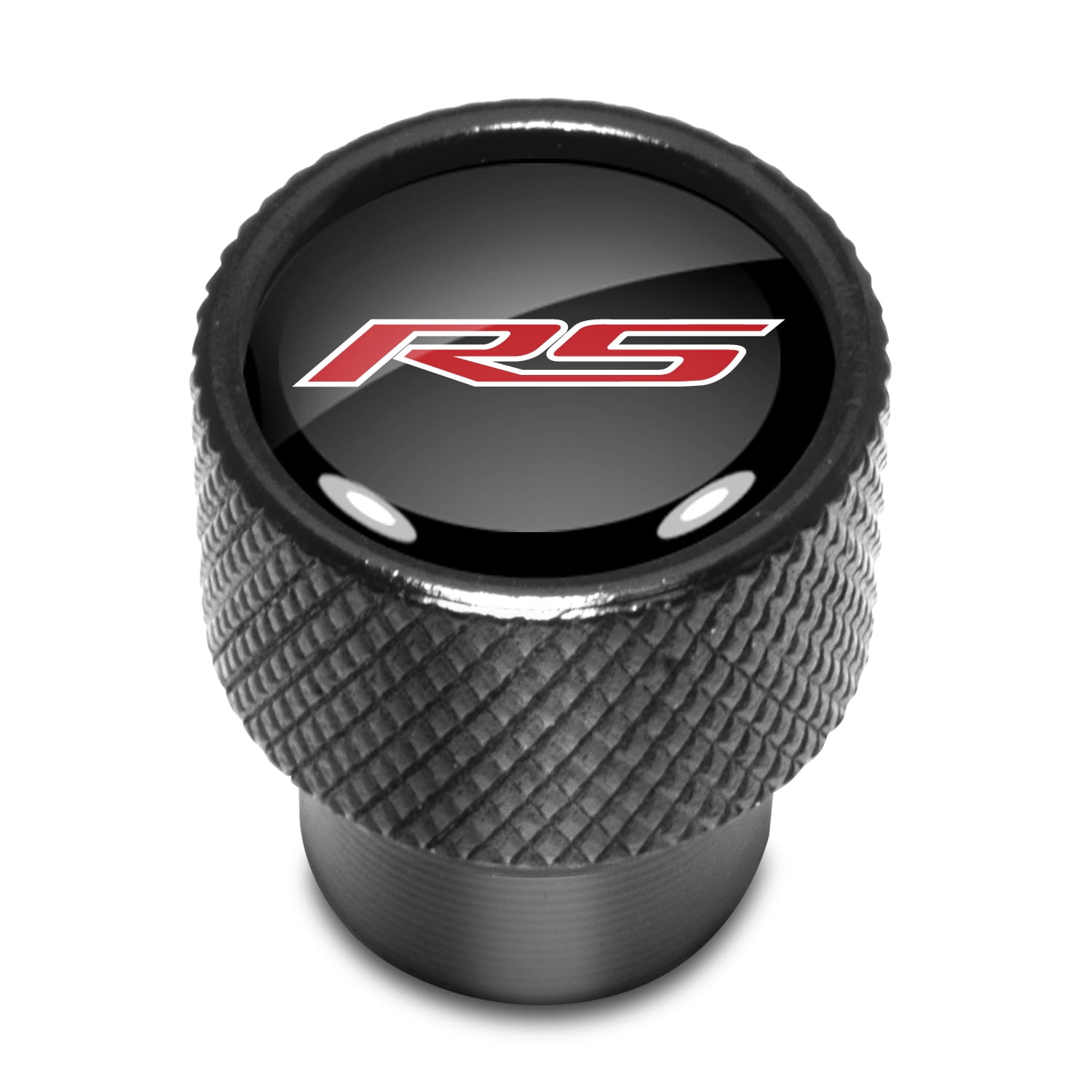 Chevrolet Camaro RS Logo in Black on Black Aluminum Tire Valve Stem Caps
