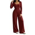thumbnail image 5 of Diufon Long Sleeve Jumpsuits for Women Back Zipper Elastic Waist Square Neck Wide Leg Overalls Going Out Fall Outfit, 5 of 8