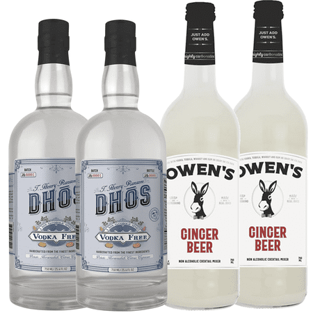 Dhōs Handcrafted Non-Alcoholic Vodka 2 Pack 750 ML Bottle w 2 Pack Owen’s Mixers Ginger Beer 750 ML Bottle - Keto-Friendly, Zero Sugar, Zero Calories, Zero Proof - Perfect for Mocktails - A