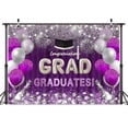 thumbnail image 2 of Silver Purple Graduation Backdrop, Sparkling Balloon Fireworks Bachelor Cap Class of 2025 Congrats Grad Photography Background, Congrats Grad Prom Party Decor Sign Supply Photo Studio Props 6x4ft, 2 of 5