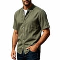 thumbnail image 4 of Men's Linen Shirts Short Sleeve Casual Summer Beach Button Down Shirt for Men Size 3XL Army Green, 4 of 7