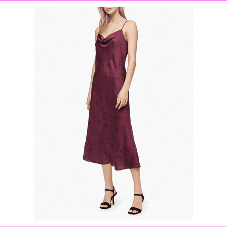 $119.50 Calvin Klein Printed Cowl Neck Sleeveless Long Slip Dress, Zinfandel, 12
