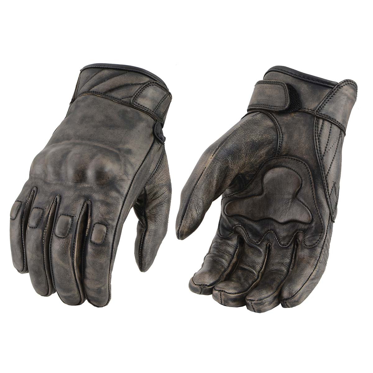 MENS MOTORCYCLE CRUISER DISTRESSED GREY SOFT LEATHER LINED GEL PALM GLOVES SOFT 