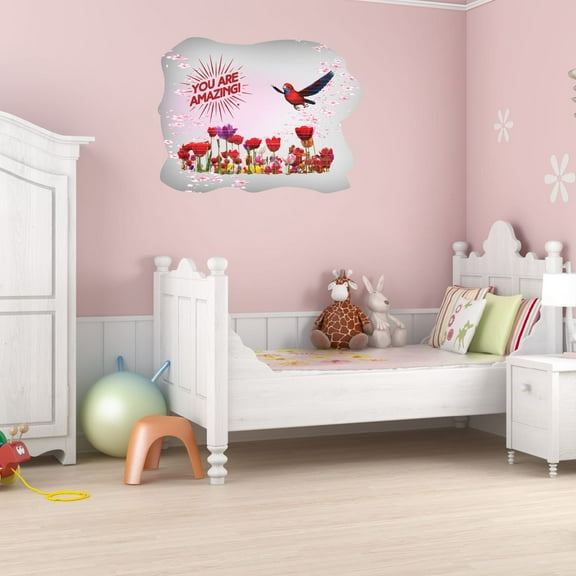 Watercolor Decal You Are Amazing Bedroom Wall Decal for Children Kids Bedroom Multicolored Flowers Art Cute Themed Room Décor - Size: 10 In x 8 In