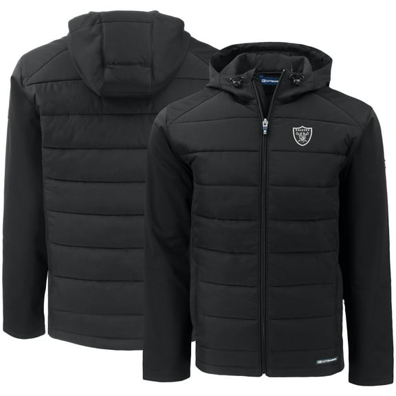 Men's Cutter & Buck Black Las Vegas Raiders Evoke PrimaLoft Hybrid Eco Softshell Recycled Full-Zip Hooded Jacket