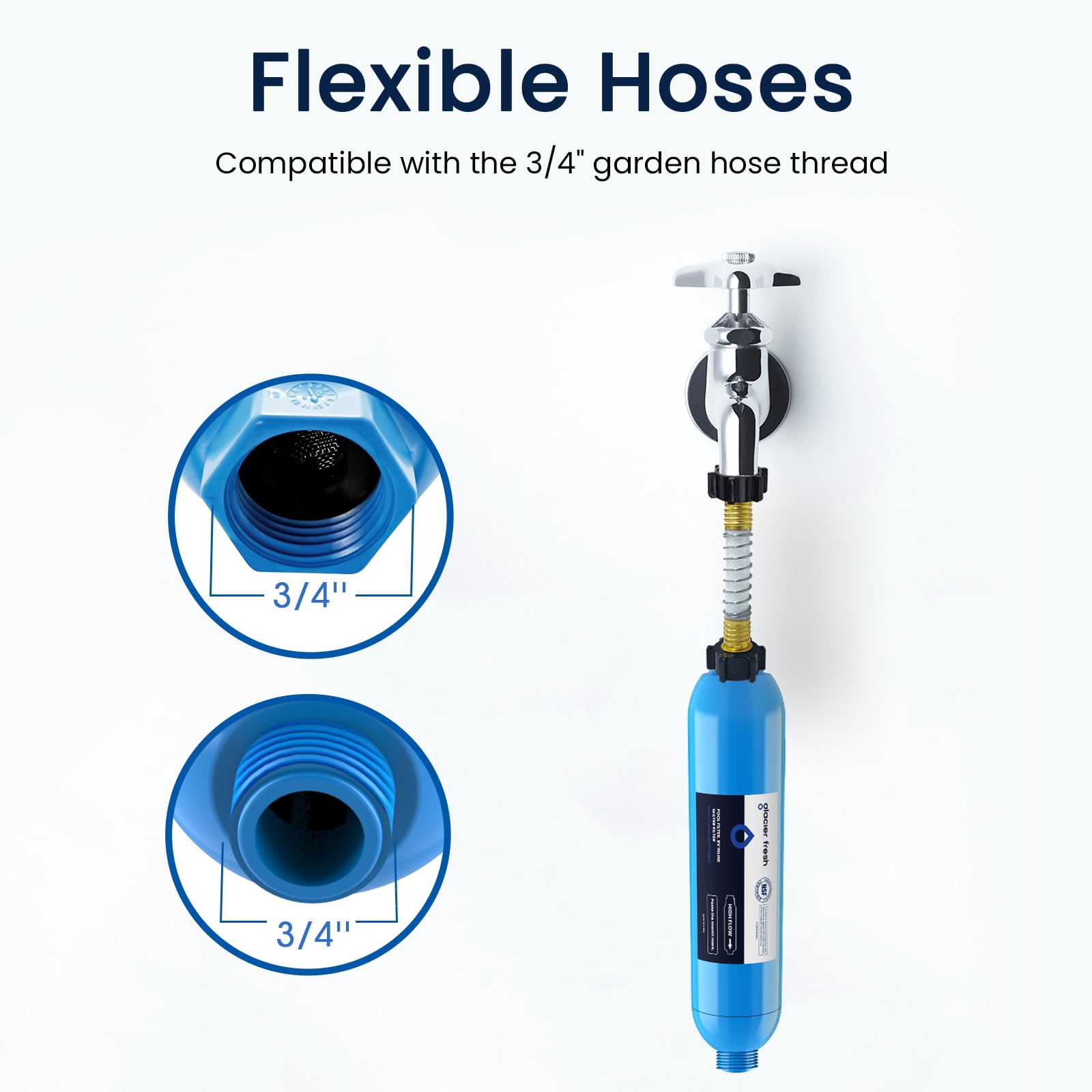 GLACIER FRESH Garden Hose End Pre-Filter for Swimming Pool, Hot Tubs, Spa, Ponds, Greatly Reduces Odors, Chlorin and Sediment, up to 8,000 Gallons, 2 Pack