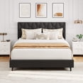 thumbnail image 1 of Tamaño completo light gray forrado cabecero marco de cama - heavy - duty platform con strong wood slats, no box spring, noise - free & easy to assemble, 1 of 8