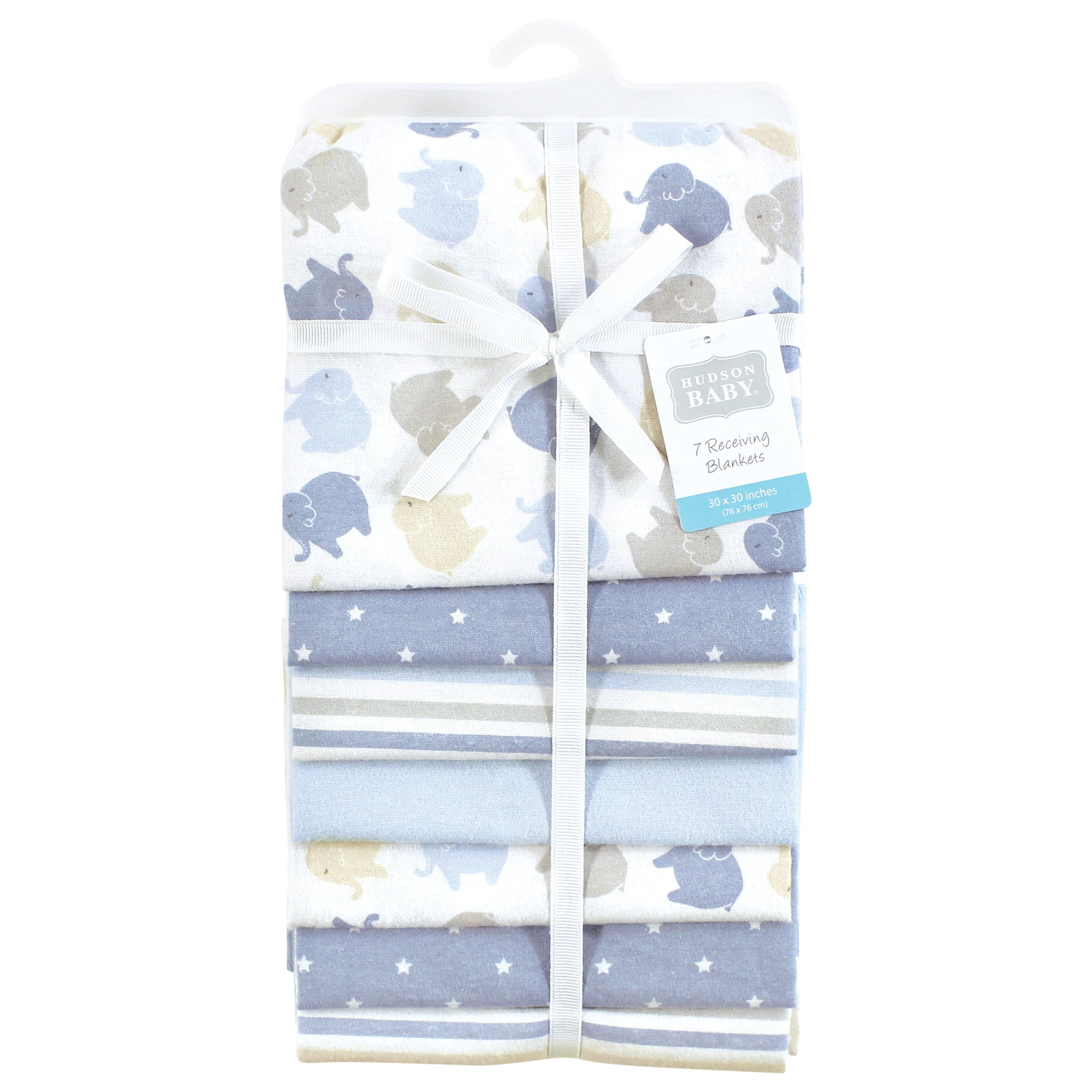 Hudson Baby Infant Boys Cotton Flannel Receiving Blankets 7pk, Multi Color Boy Elephant, One Size