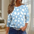 thumbnail image 4 of 3/4 Sleeve Tops for Women Crew Neck Graphic Printed Base Tee Shirt Loose Spring Fall Summer Casual Outfits (2XL, Light Blue), 4 of 7