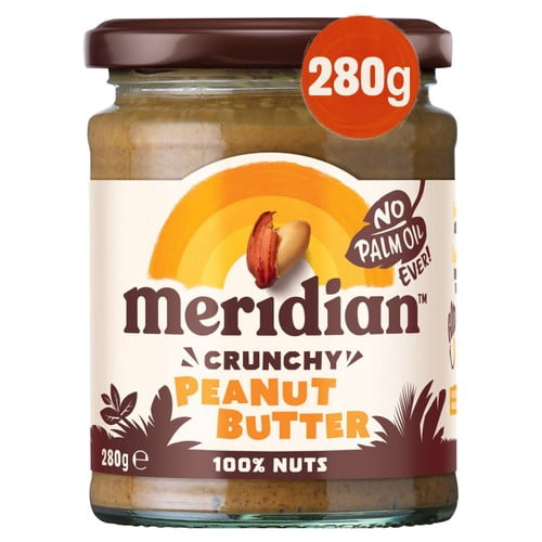 Meridian No Added Salt Crunchy Peanut Butter 280g, British Import (Pack of 2)