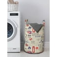 thumbnail image 3 of Tea Party Laundry Bag, London Newspaper Inspired Background with Grunge Elements Kiss Marks, Basket with Handles Drawstring Closure for Laundromats, 13" x 19", Beige Navy Blue Red, by Ambesonne, 3 of 4