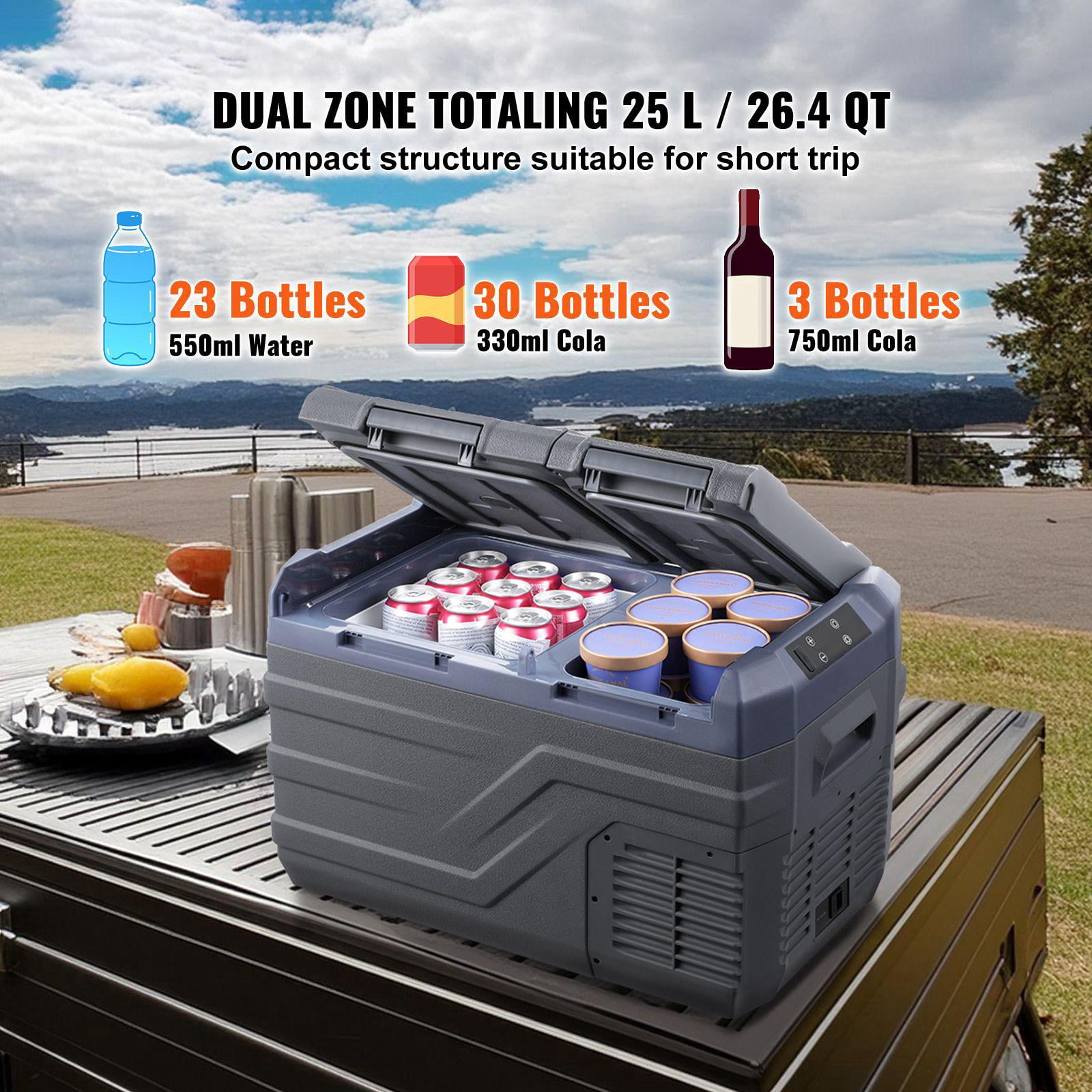 12V 25L Dual Zone Car Refrigerator Freezer Portable Compressor Cooler Adjustable 4F to 68F for Camping RV Outdoor AC DC Power