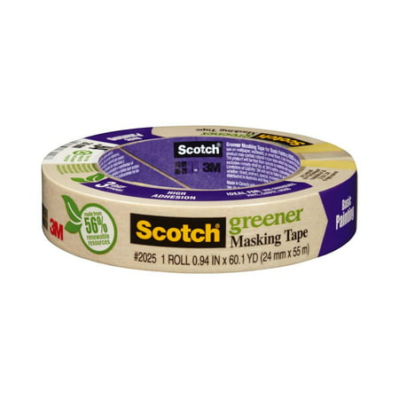 2025-24C Masking Tape for Basic Painting, .94-Inch by 60.1-Yard, Paper backing contains 30% post-consumer recycled fiber By