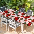 thumbnail image 2 of Pink Strawberry Table Cloths for 8 Foot Rectangle Tables, Spring Floral Watercolor Summer Botanical Patio Waterproof Elastic Fitted Tablecloths, Washable Rectangular Table Cover for Camping, 2 of 8