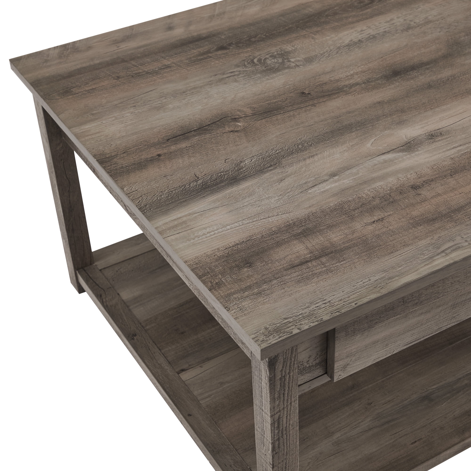 Walker Edison Modern Farmhouse Grooved Shelf Coffee Table, Grey Wash