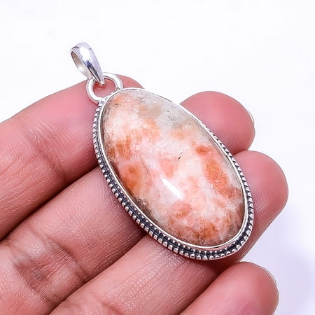 Golden Sunstone -Madagascar 925 Silver Plated Bali Pendant 1.95", Orange Golden Sunstone Pendant P_8032_327_23