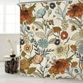 thumbnail image 2 of Flower Shower Curtain Set 71Wx71H Inches Vintage Retro Burnt Orange Blossom Botanical Polyester Waterproof Cloth Bathroom Curtain with 12 Hooks, 2 of 6