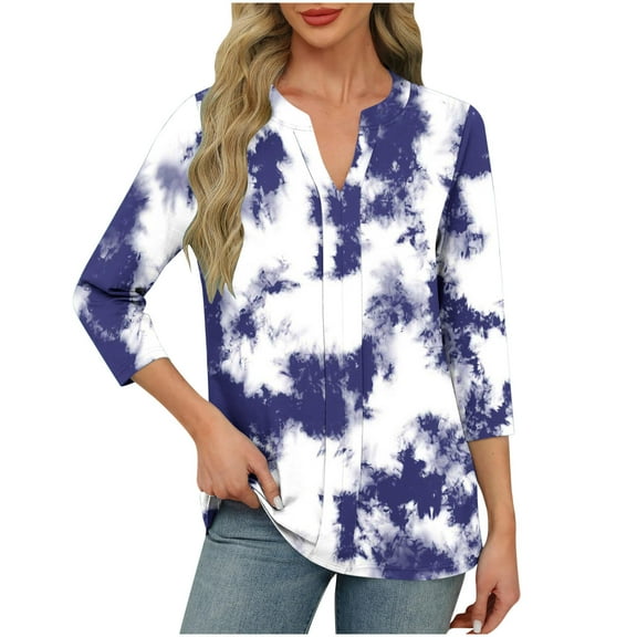 SHE IS Womens 3/4 Sleeve Tops, Women Shirts Long Sleeve Plus Size Dressy Tops for Women Work Casual White Blouse for Women 3/4 Sleeve Basic Oversized Crop Tees for Women