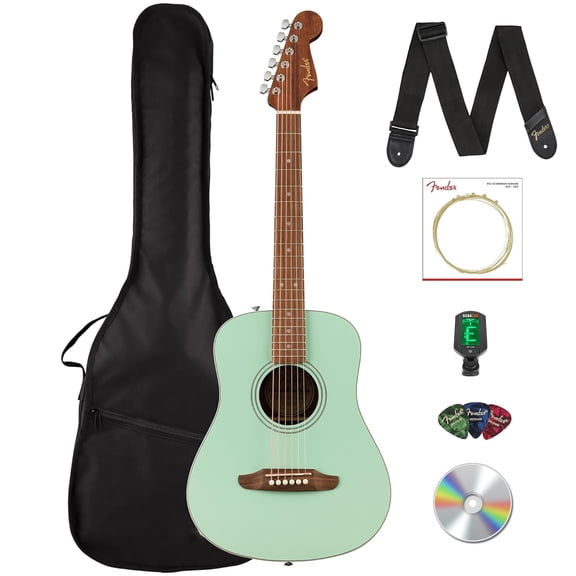 Fender California Standard Redondo Mini Acoustic Guitar - Surf Green Bundle with Gig Bag, Tuner, Strap, Strings, Picks, and Austin Bazaar Instructional DVD
