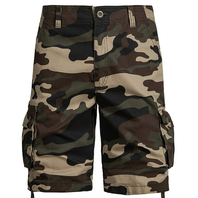 Clearance Yieetim Khaki Men's Work Shorts - Mid-Rise Cargo Trunks with Webbing, Rugged Poly-Cotton Blendss for Airsoft, Camping & Urbans Exploration