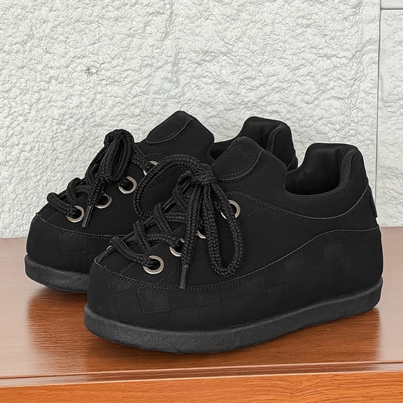 Men's Chunky Platform Sneakers - Mid-Top Lace-Up with Thick Cushioned Sole, Round Toe Style - Year-Round Versatile Sneakers (Neutral Color) & for Casual Athletic Wear Suitable for Outdoor, Daily