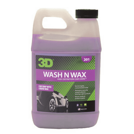 3D Wash N Wax | Concentrated All-in-One Car Wash & Wax Automotive Shampoo & Conditioner | Paint Cleaner & Protection | Made in USA | All Natural | No Harmful Chemicals