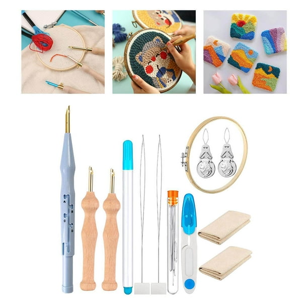 Punch Needle Tool, 10 Pcs Punch Needle Wooden Handle Embroidery Pens Seam  Ripper Scissors Threader for Embroidery Floss Cross Stitching Beginners