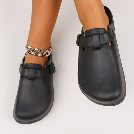 

XWQWJH Minimalist Solid Color Clogs Casual Slip On Closed Toe Platform Soft Sole Garden Clogs Non-slip EVA Beach Shoes Outdoor Clog Slides Sandals